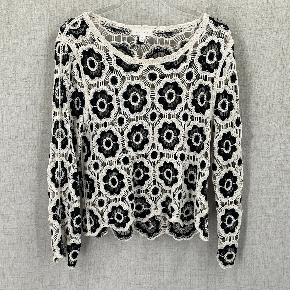 Adiva Crochet Knit Top Women Size M Floral Festival Grannycore Indie Whimsical